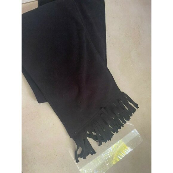Black FLEECE WINTER SCARF w/FRINGE TRIM 58” Inches Long - Picture 2 of 4
